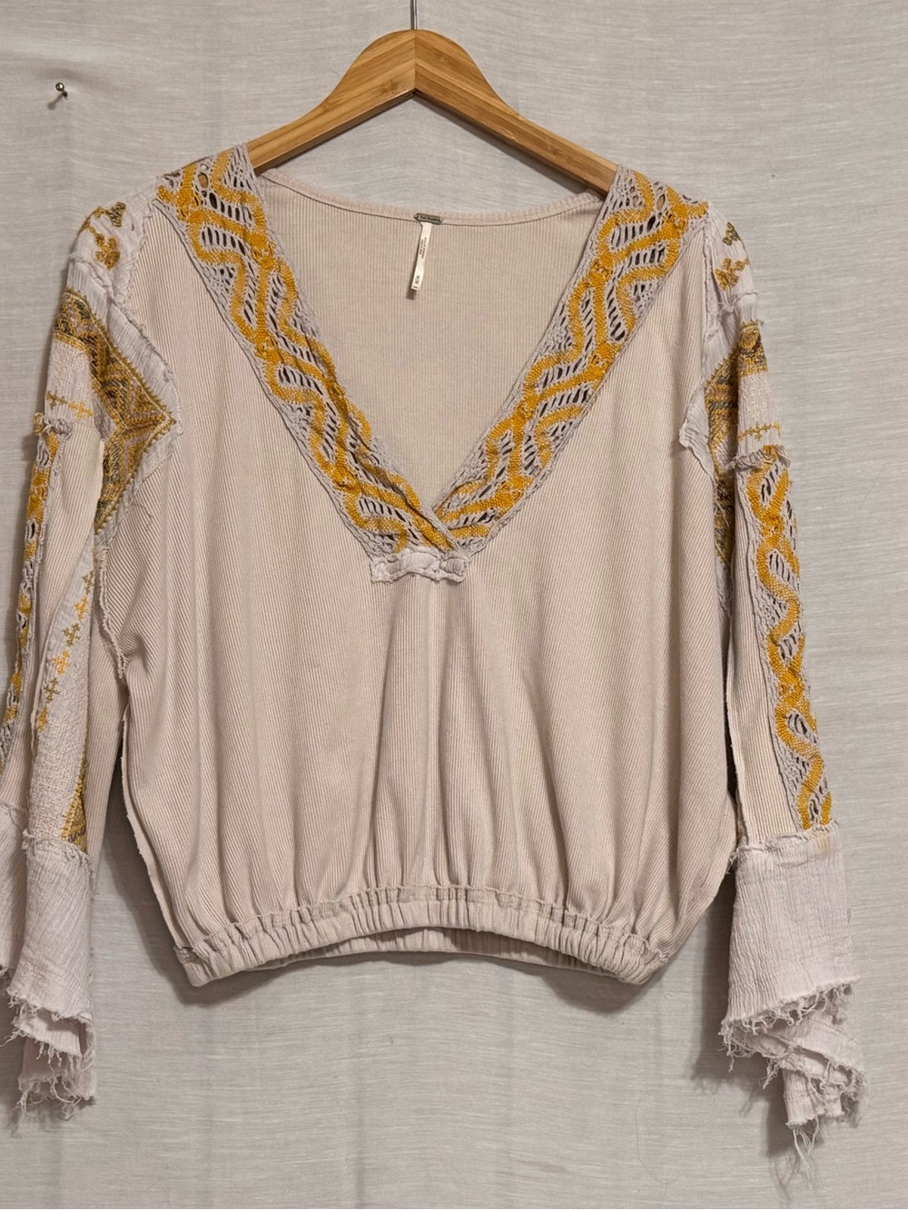 Free People Cross Country V-Neck Embroidered Top M